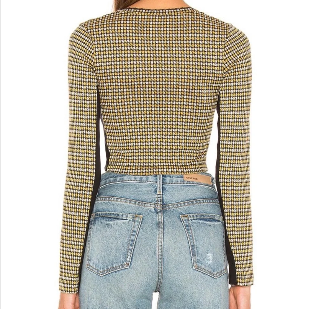 Free People Boston Herringbone Gold Scoop Neck Cropped Long Sleeve Tee‎ S